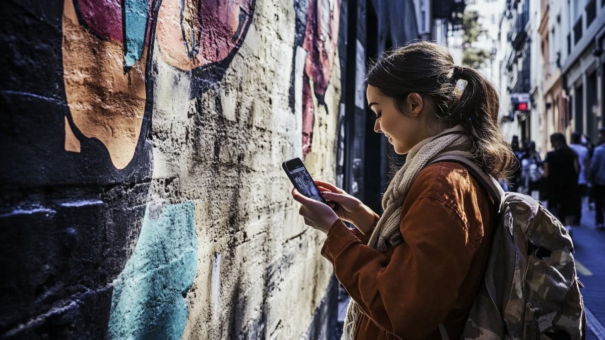 Jeune femme utilisant smartphone