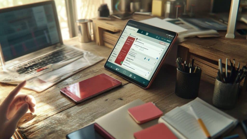 Bureau avec tablette et téléphone