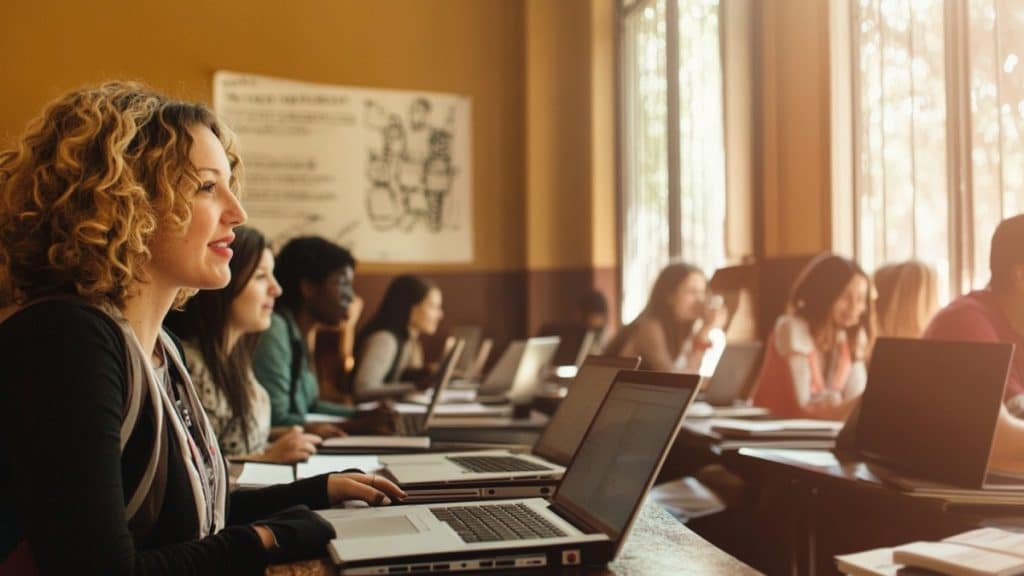 Étudiantes en formation avec ordinateurs